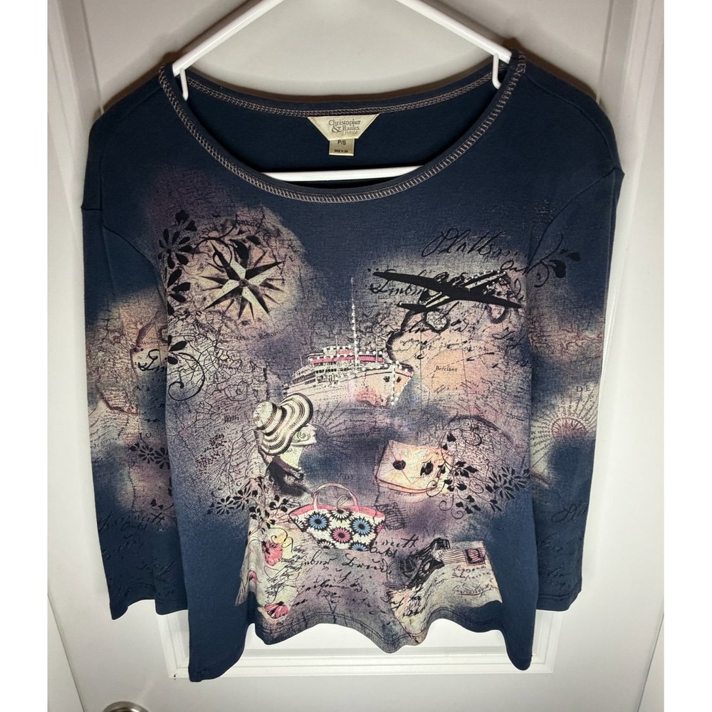 Vintage 90's Christopher Banks AOP Traveling Long Sleeve Shirt‎ Womens Small